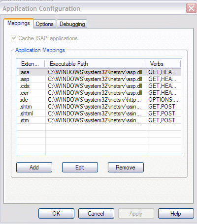 IIS Mappings dialog