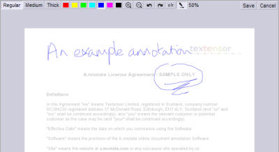 Example embedded freehand annotation component